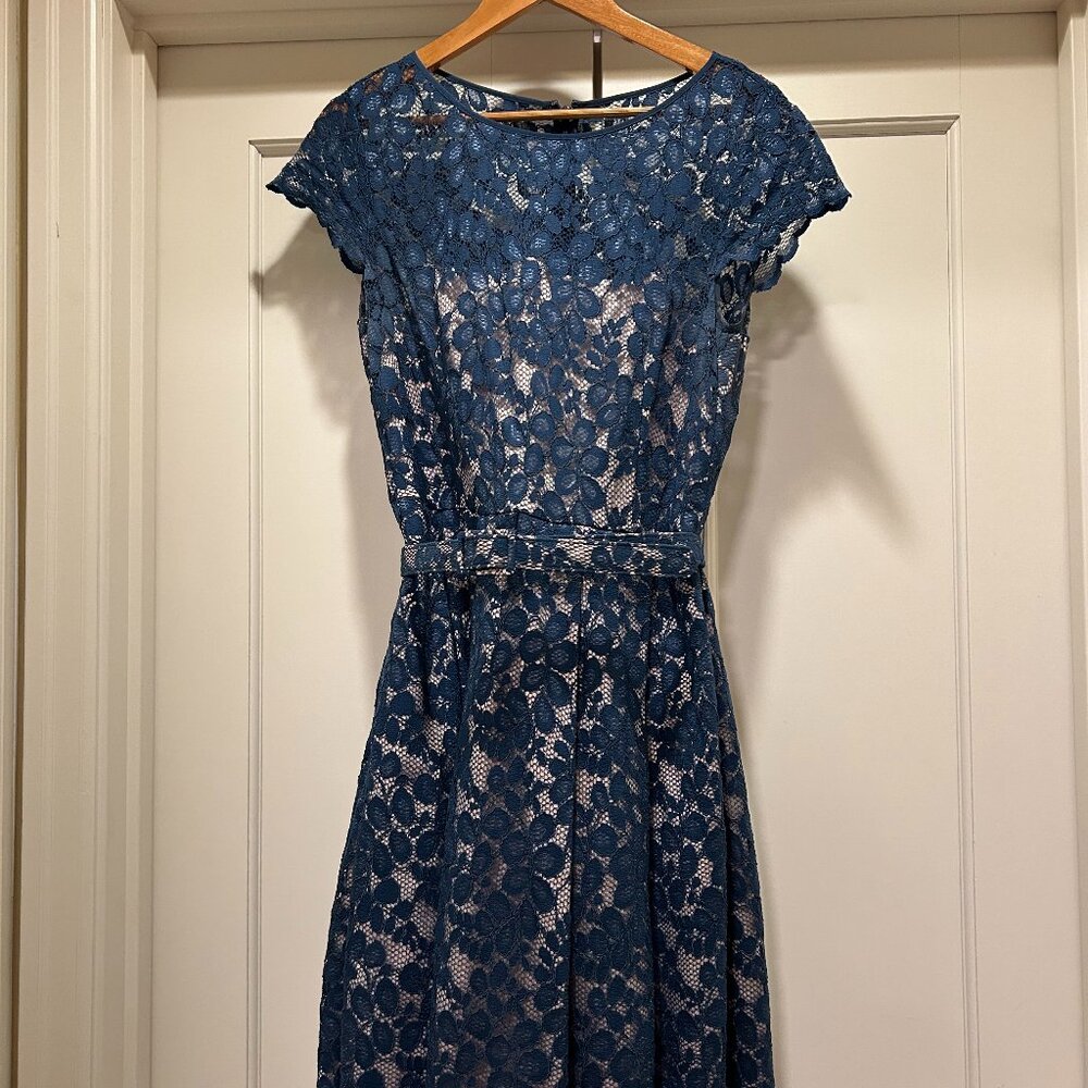 Eliza J Blue Lace Wedding Dress